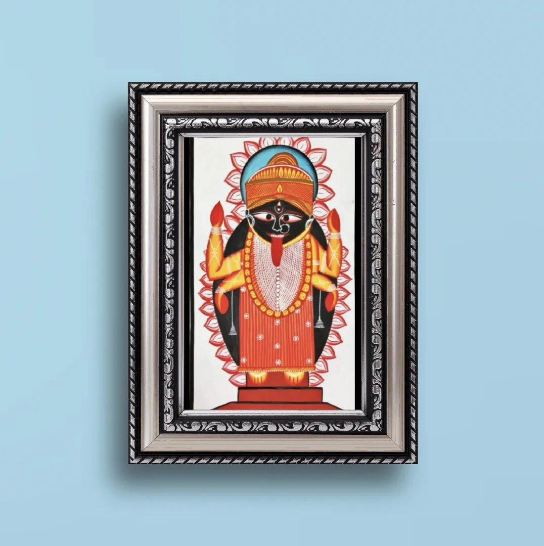 Pat or Pata is made of art paper pasted on a piece of cloth using a mixture of chalk and gum made from Tamarind seeds. 
This is painted with natural colours and dyes, No chemical or artificial colours used.
Frame not included, if you want to get it framed click on customize button.