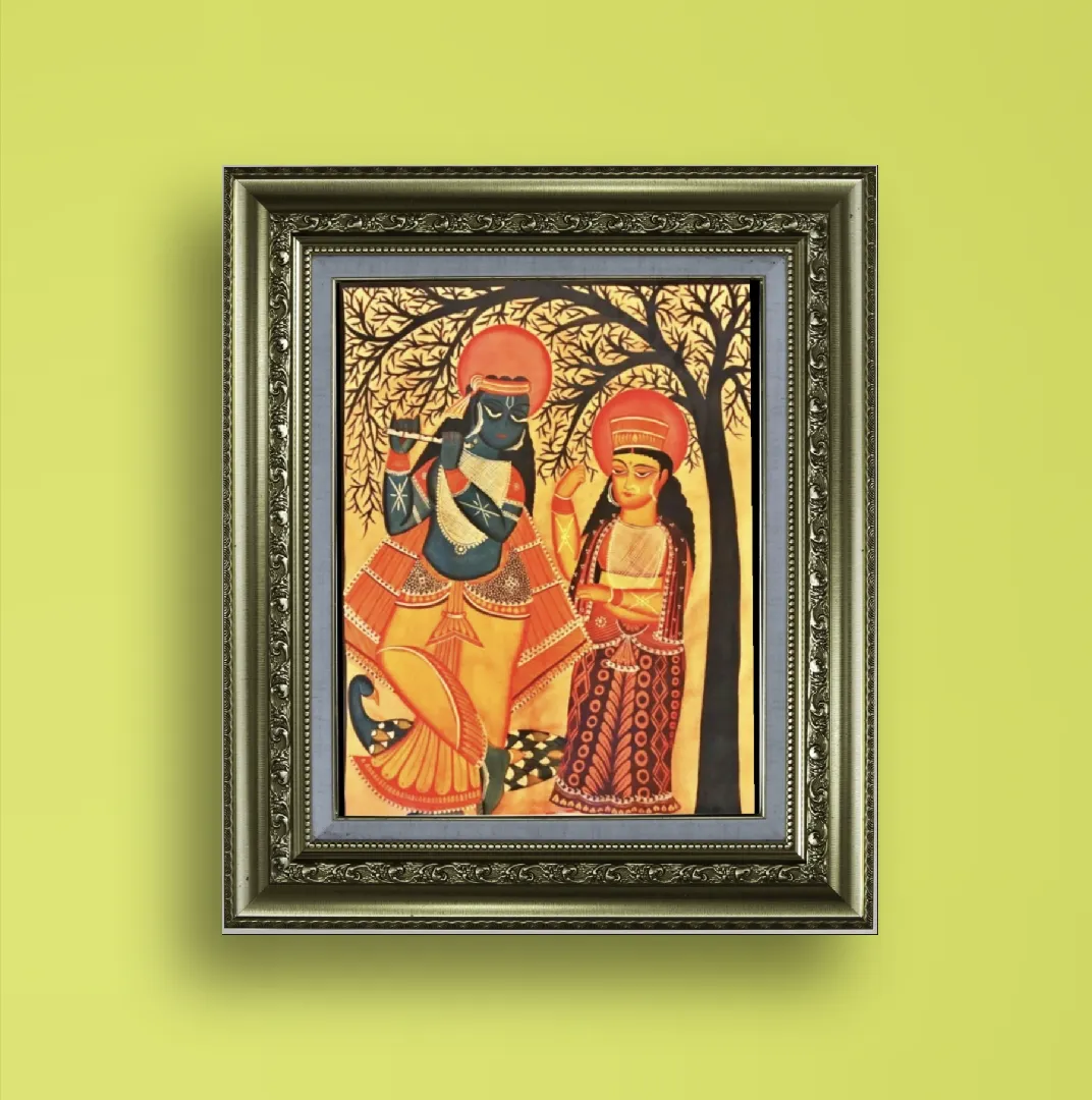 Pat or Pata is made of art paper pasted on a piece of cloth using a mixture of chalk and gum made from Tamarind seeds. 
This is painted with natural colours and dyes, No chemical or artificial colours used.
Frame not included, if you want to get it framed click on customize button.