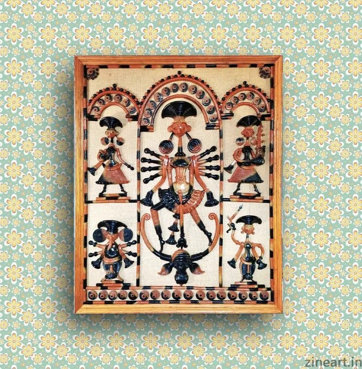 Goddese durga with her family on Board.
Made of Thin layer of fired clay on a Jute surface( customizable).
Fire colour No chemical paint used.
contact us for any kind of customization (Size / background).