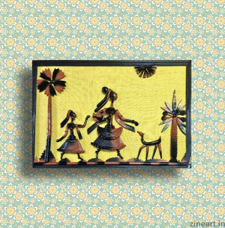 Beautiful scenery on Board.
Made of Thin layer of fired clay on a Jute (Yellow)surface( customizable).
Fire colour No chemical paint used.
contact us for any kind of customization (size/ background).