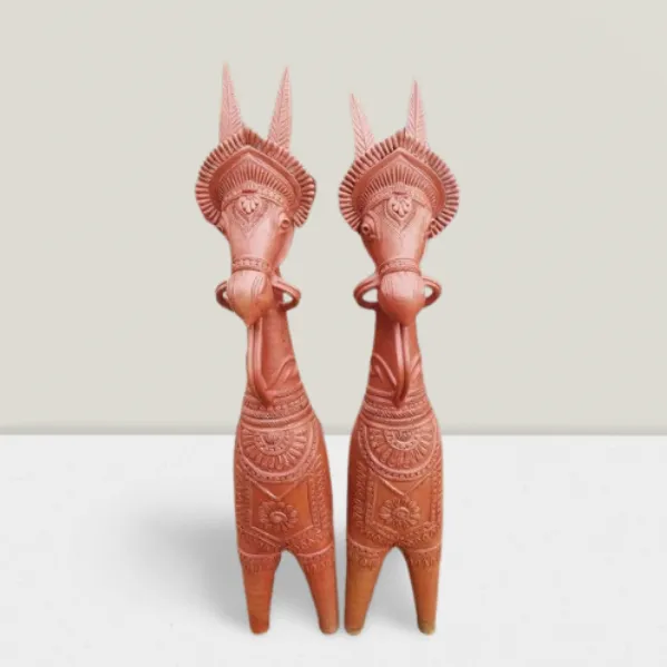 Famous Terracotta Bankura Horse
Made of fired clay.
Given Price is for the size specified. 
Avalable size range is from 6 inch to 6 feet. 
contact us for any kind of customization.