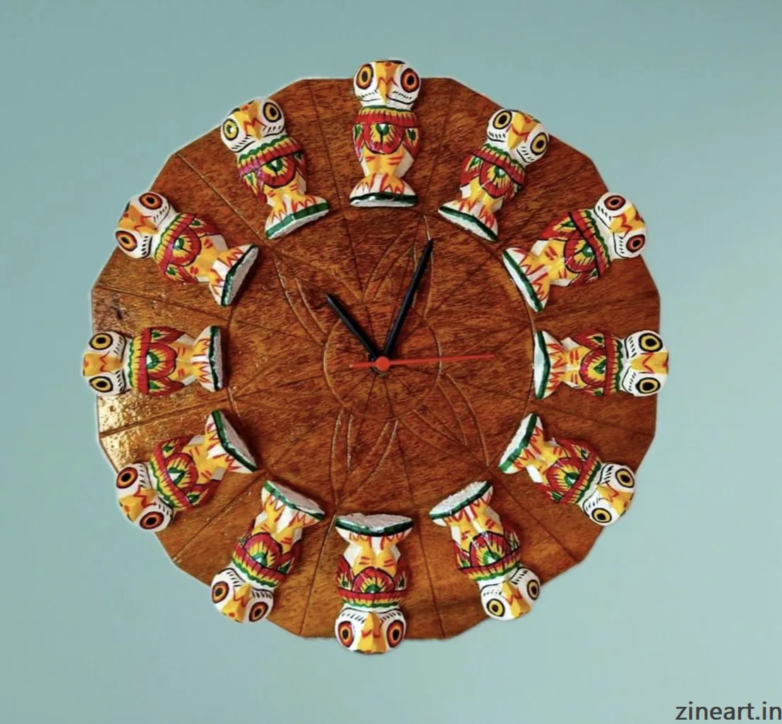 Wall clock with 12 cute Owls.
Made of Hand crafted Wood. 
