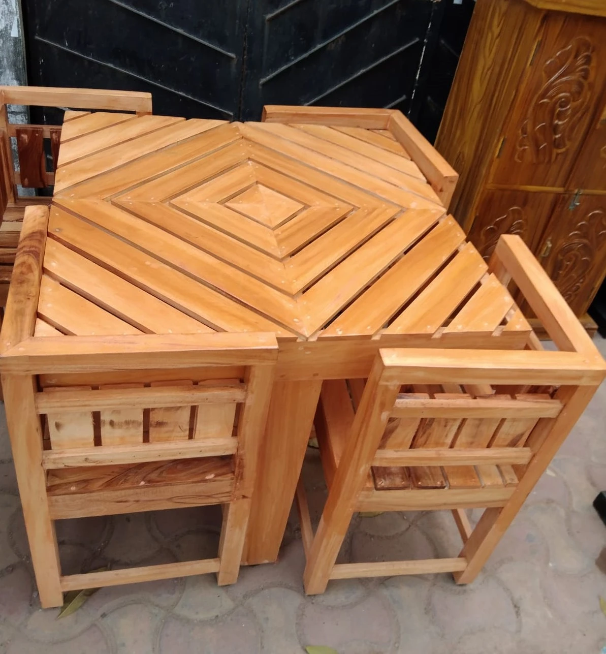 Dining set.
Made of Wood. 
